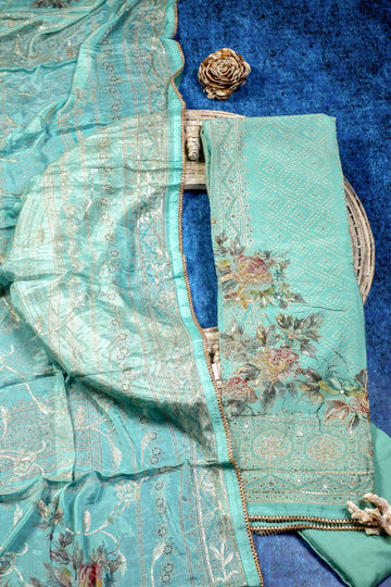 Rich Embroidered Pure Viscose Coral Blue Unstitched Suit Set Geetha Creation